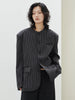 Women Black Striped Big Size Casual Blazer O-neck Long Sleeve Loose Fit Jacket Tide Spring Autumn 1DH0147