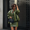 Street Zipper Leather Jackets Skirts Sets Women Loose Stand Collar Full Sleeve Coat Straight Skirt Autumn Winter Lady Suit