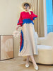 Anmrem Tie Flower Design Women's Pleated Dress O-neck Long Sleeve Colorblock Patchwork Chic Beading Loose Famale Clothes 2DB5753