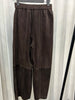 Retro Leather Ankle-Length Pants Women Elastic Waist Suede Sheepskin Wide Leg Length Straight Cylinder Trousers Black brown