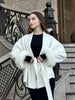 Solid Lace Up Faux Fur Sleeve Jacket Woman Elegant Mid-length V-neck Woolen Blend Coat Autumn Casual Scarf Outwear