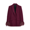 Chic Feather Blazer Pants Set Women Lapel Shoulder Pads Full Sleeve Jacket Pocket Straight Pant Spring Autumn Lady Suit
