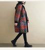 Autumn Winter Women Loose Red Plaid Parkas Hooded Padded Baggy Ladies Outerwear Vintage Buttons Pockets Warm Overcoat Parkas