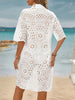 Women's 100% Cotton Collared Shirt Dress with Cut-Out Floral Embroidery