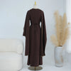 White Pearl Trim Cape Maxi Dress Women Elegant Long Sleeve Cinched Waist Muslim Robes Spring Eid Abaya Lady Dresses