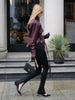 Lady Retro Burgundy Belted Leather Jacket Solid Stand Collar Long-sleeved Cropped Coat Women Daily Street Outerwear