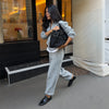 Casual Solid Knit Top Pants Set Women Stand Collar Full Sleeve Sweater Wide Leg Trousers Sets Autumn Lady Suit