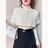 Temperament Cape Knit Two Piece Set Women V Neck Long Sleeve Pullover Sweater Stand Collar Knit Cardigan Shawl Suits