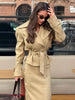 Elegant Solid Women's Blazer Skirts Suit Long Sleeve Lapel Lace-Up Coat Slim Skirt Lady Set Autumn Chic Female Outfits