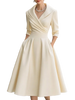 Style Elegant Waist Slimming Long-sleeved Party Dresses for Women Autumn Female Pleated Pocket A-line Midi Dress Vestidos