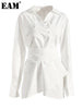 Women White Irregular Bandage Slit Shirt Dress V-Neck Long Sleeve Loose Fit Tide Spring Autumn 1DE9884