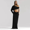 Off Shoulder Cutout Sexy Maxi Dress Women Elegant Draped Slinky Ruched Bodycon Cocktail Evening Party Dresses Gown