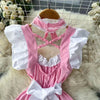 Pink Sweet Women LolitaMini Dress Y2k Servant Low Cut Lace Patchwork Mini Dress Birthday Cocktail Role Play Maid Short Dresses