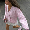 Y-neck Lace-up Cotton Coat Pink Floral Padded Jacket Loose Sweet Casual Japanese Cardigan Cotton-padded Coats Lady Warm Overcoat