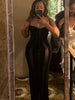 Women Black Velvet Sheer Maxi Dress Sexy Chic Mesh Patchwork Off-shoulder Waist Cinching Slim Maxi Dresses Club Party Gowns