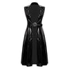 Adults Womens Glossy Open Front Long Jackets with Belt Long Trench Coat Blazer Lapel PU Leather Overcoat Streetwear Clubwear