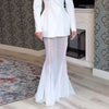 Elegant Solid Blazer Skirt Set Women Long Sleeve Button V-neck Blazer Lace See Through Long Skirts Spring Party Lady Suit