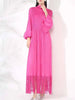 Maxi Dress Women High Neck Long Sleeves Stitching Tassel Hem Solid Color Dresses Female Party Clothing 2DB1143