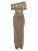 Mesh Patchwork Long Dress Woman Skew Collar Hollow Design Off Shoulder Midnight Prom Party Ruched Elegant Vestidos