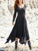 Size 1XL-5XL Women's Solid V-neck Simple Irregular Hem Skirt Long Sleeved Top Tight Bottom Loose A-line Skirt Dress