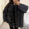 Faux Fur PatchworkTwisted Knitted Cardigan Women Elegant Lapel Long Sleeve Pockets Furry Knitwear Autumn Female Loose Outerwears