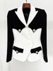 High Street Designer Jacket Women's Slim Fitting Rhinestone Diamonds Buttons Color Block Blazer