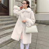 Elegant Faux Fur Collar Coat Women Winter Slim Patchwork Pocket Warm Trench Street Casual Long Faux Fox Fur Outerwear