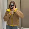 Spring Contrast Knitted Cardigan Jackets For Women Elegant Long Sleeve Pockets Zipper Sweater Street Lady Chic Outwear