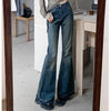 Woman High Waist Vintage Casual Flare Jeans Girls Elastic Slim Fit Bell Bottom Pants Lady Blue Black Grey Denim Trousers