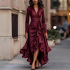 Evening Dress Women's Long Sleeve V Neck High Waist Slim Fit Ruffle Solid Color Elegant Party Spring Autumn Dress