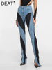 Women's Jeans Slim Deconstruct Panelled Patchwork High Waist Split Blue Long Denim Pants Spring 1DF2575