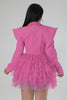 Vintage Women Single Breasted Notched Neck Puff Long Sleeve Mesh Cascading Ruffles Big Swing Blazer Dress Chic Vestidos