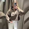Casual Knitted Women's Coat Stand Collar Zippers Loose Full Sleeve Lady Sweater Autumn Winter Female High Street Coats