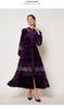 French Vintage Lace Embroidery Patchwork Velvet Dress Women Long Lantern Sleeve Pearl Buttons Lace Up Wedding Party Prom Vestido