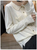 Women's Elegant Spring Knitted Cardigan Wool Polo Neck With Pockets Solid All-Match Casual Soft Tops Coats ZB1047006
