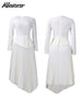 Patchwork Pleated A-Line Mid Dress for Women Long Sleeve Diagonal Collar Office Dresses Female Vacation African Robe
