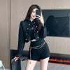 White Cropped Jackets for Women Korean Ruffles Double-Breasted Coat Ladies Elegant Chic Short Tweed Cardigans