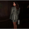 Snake Print V-Neck Blazer Long Sleeve Skirt Set Slim Fit Autumn Women Chic Outfit Casual Lady Two Piece Suit