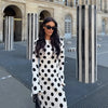 Casual Polka Dot Dress Women's Slim O-neck Full Sleeve High-Waisted Floor-Length Dresses Spring Autumn Robes
