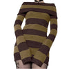 Women Mini Bodycon Dress Stripe Boat-Neck Long Sleeve Short Dress Spring Autumn Wrapped Hip Party Dress
