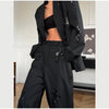 Women Sequinned Shirt Suit Elegant Lapel Long Sleeves Top Elastic Waist Pants 2pcs Set Lady Street Spring Suits