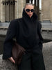 Black Stand Collar Woolen Coats Women's High Street Buttons Full Sleeve Short Overcoats Autumn Female Solid Outwear
