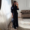Casual Solid Shirt Trouser Suits Women Full Sleeve Lace Up Lapel Top Wide Leg Pants Lady Set Autumn Female Suit