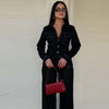 Black Denim Pant Sets Women's Two Pieces Set Slim Long Sleeve Shirt 2 Piece Sets Woman Outfit High Waist Flare Trousers Set