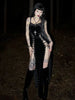 Dark Punk High Split Hem Straps Dess 90s Streetwear Gown Women Sexy Corn Bandage Velvet Dresses Mall Gothic Clothing