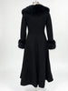 Women Detachable Faux Fur Collar Long Wool Blend Elegant A‑line Maxi Dress Coat Winter Vintage Slim Fit Wedding Outerwear