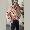 Pink Polka Dot Jacket For Women Casual Stand Collar Long Sleeve Button Loose Coat Lady Spring Chic Street Outerwear