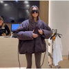 Casual Women's Winter Jacket Solid V Neck Tie-waist Full Sleeve Loose Puffy Padded Coats Street Warm Outwear