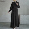 Women Maxi Dresses Elegant Modest Ruffled Collar Tied Waist Long Sleeve Long Dress Muslim Hijabs Abaya Robes S-3XL
