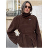 Brown Suede Belt Short Trench Coat Women High Funnel Collar Epaulet Raglan Sleeve Waist Tie Coats Vintage Autumn Commuter Jacket